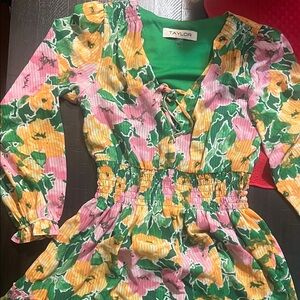 Taylor Multicolor Floral Dress with Pink and Green